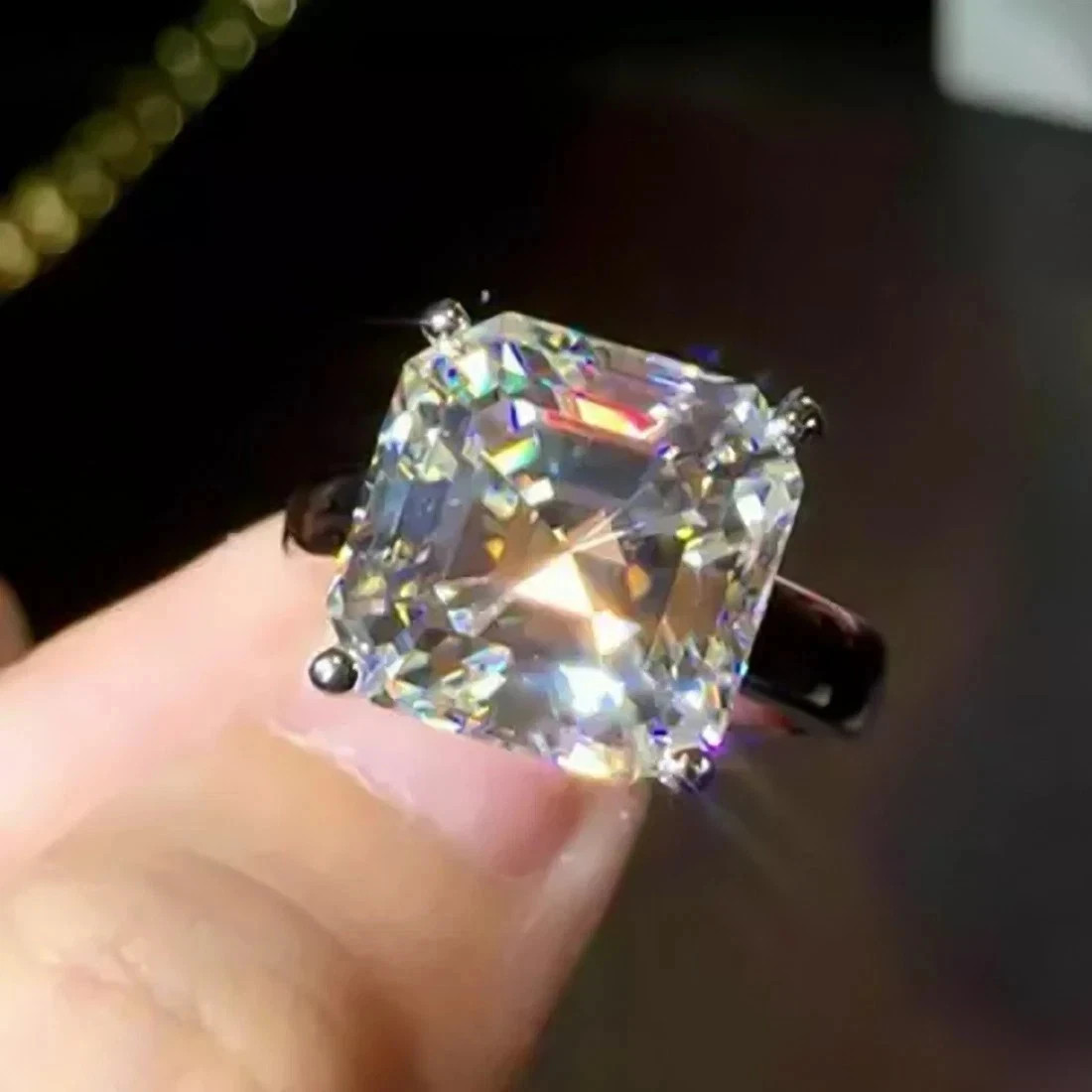 IGI 3 CT Asscher F/VS1 Lab Grown Diamond Women Anniversary Ring 14k White Gold