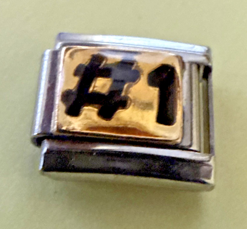 (34) – 9mm Italian Charms by Gioielli with a #1 in Black on a Gold Background