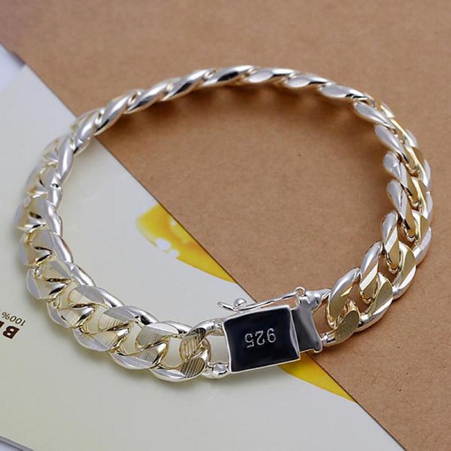 Pulsera De Plata De Ley 925 Para Hombre Y Mujer Brazalete Joyería De Cadena Fina