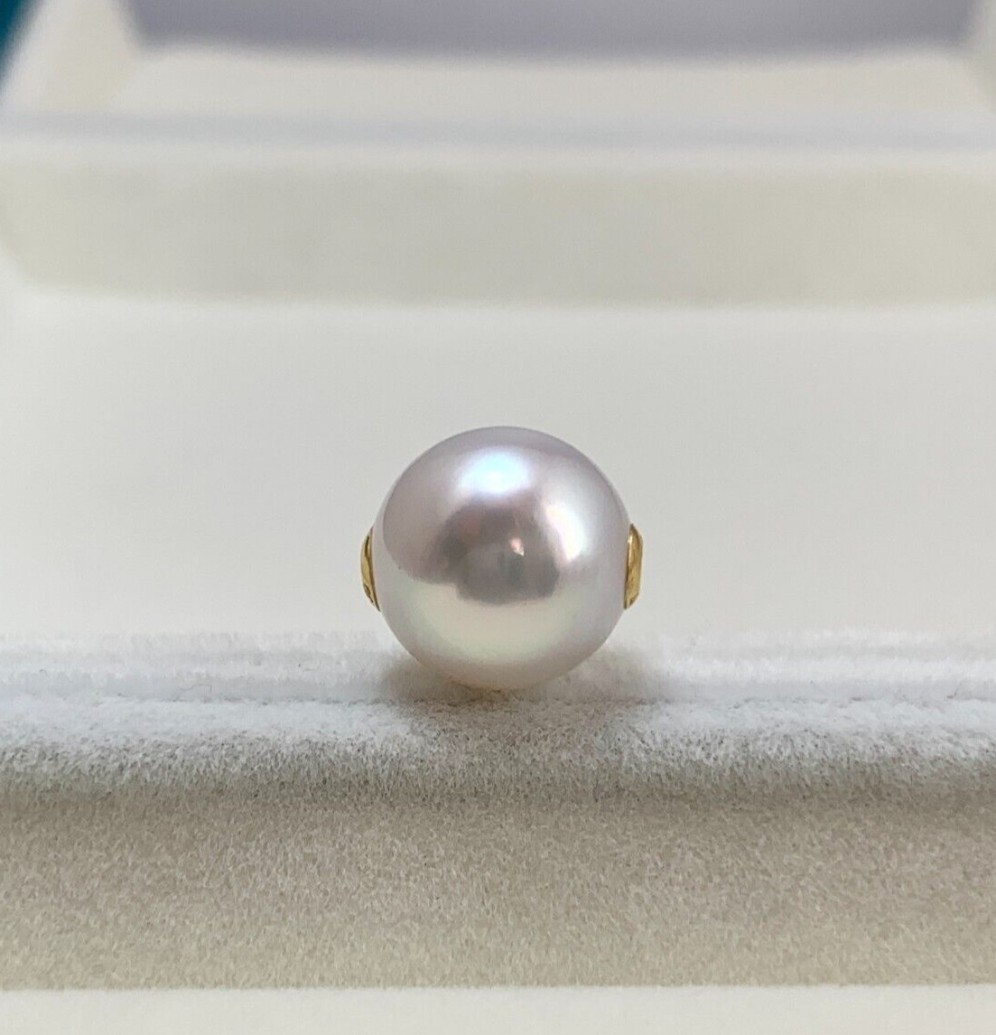 10.8mm Round White Rose South Sea Loose Full Drilled Pearl, 18k Yellow Gold