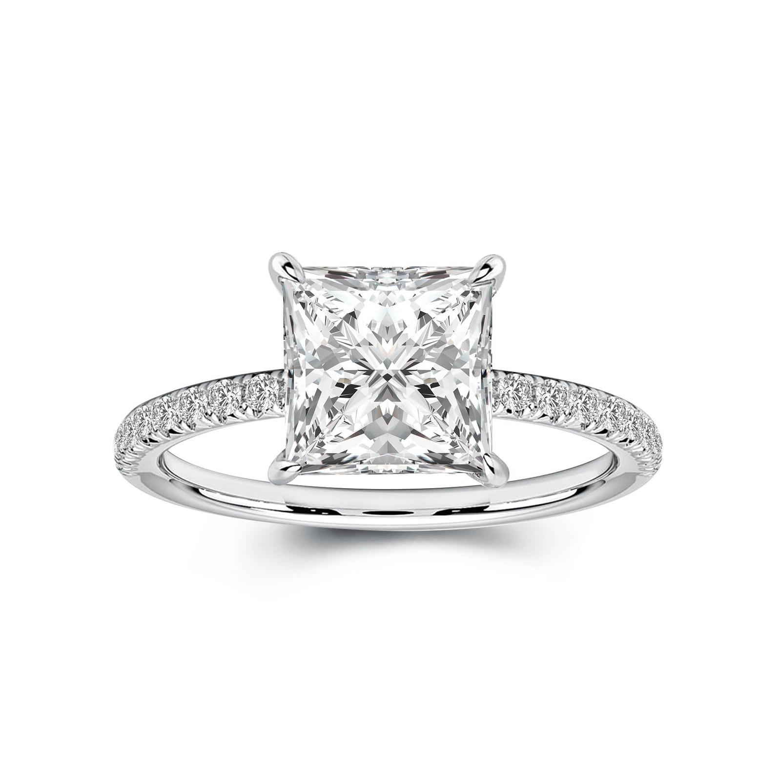 2 Carat Princess Cut Moissanite Engagement Ring for Women, Lab-Created D Colo…