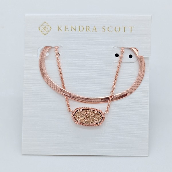 New Kendra Scott Elisa Herringbone Rose Gold Multi Strand Necklace in Rose Drusy