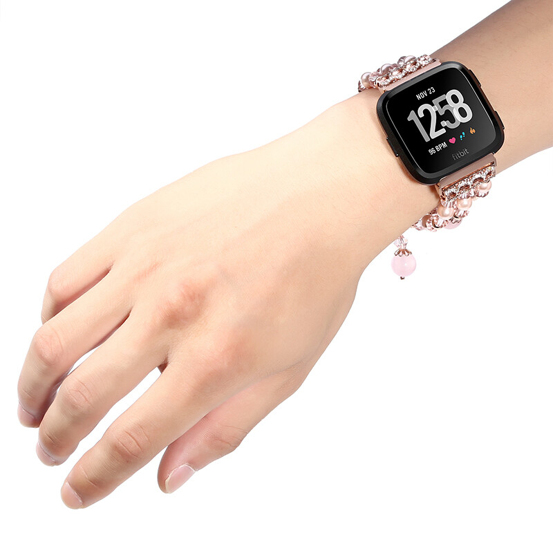 For Fitbit Versa 1 2 3/Sense Fashion Bling Sparkle Band Elastic Pearl Bead Strap