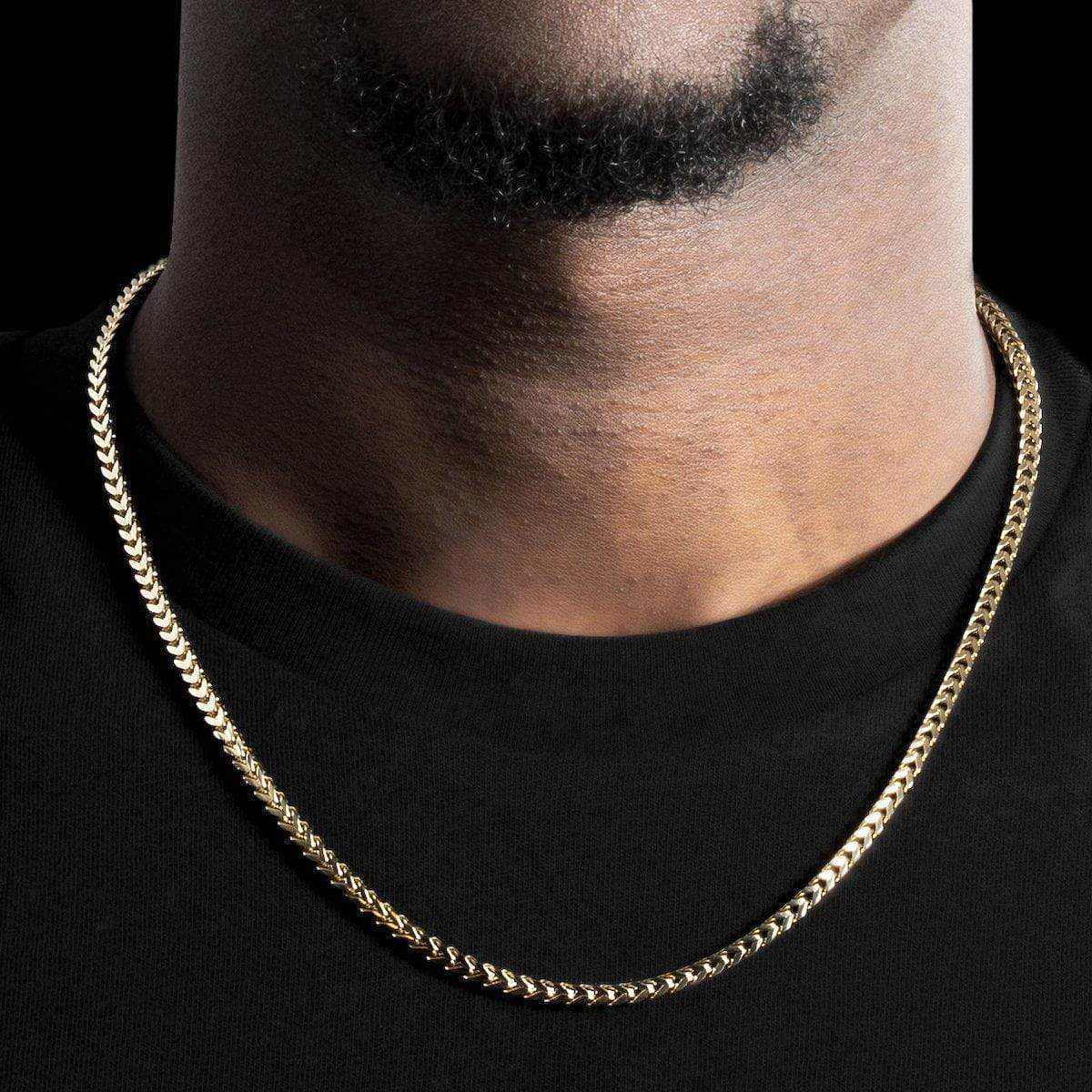 2.5MM 4MM Mens 14K Gold Plated Franco Link Chain Solid Square Box Necklace