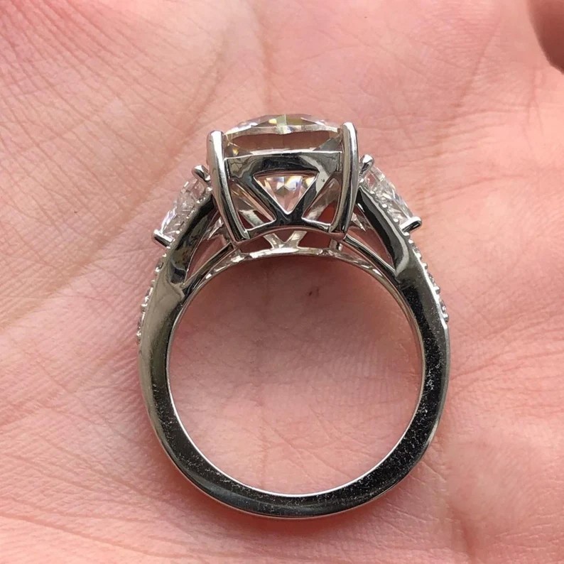 RARE 16.15 Ct Certified Cushion Cut White Treated Diamond 925 Silver Ring