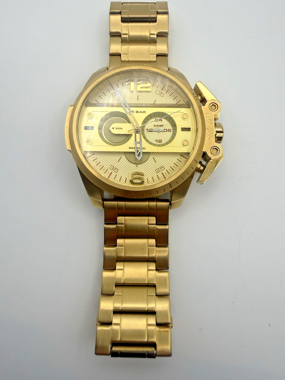 Diesel Ironside DZ4377 Only The Brave Gold Tone Oversize Watch 57mm Running
