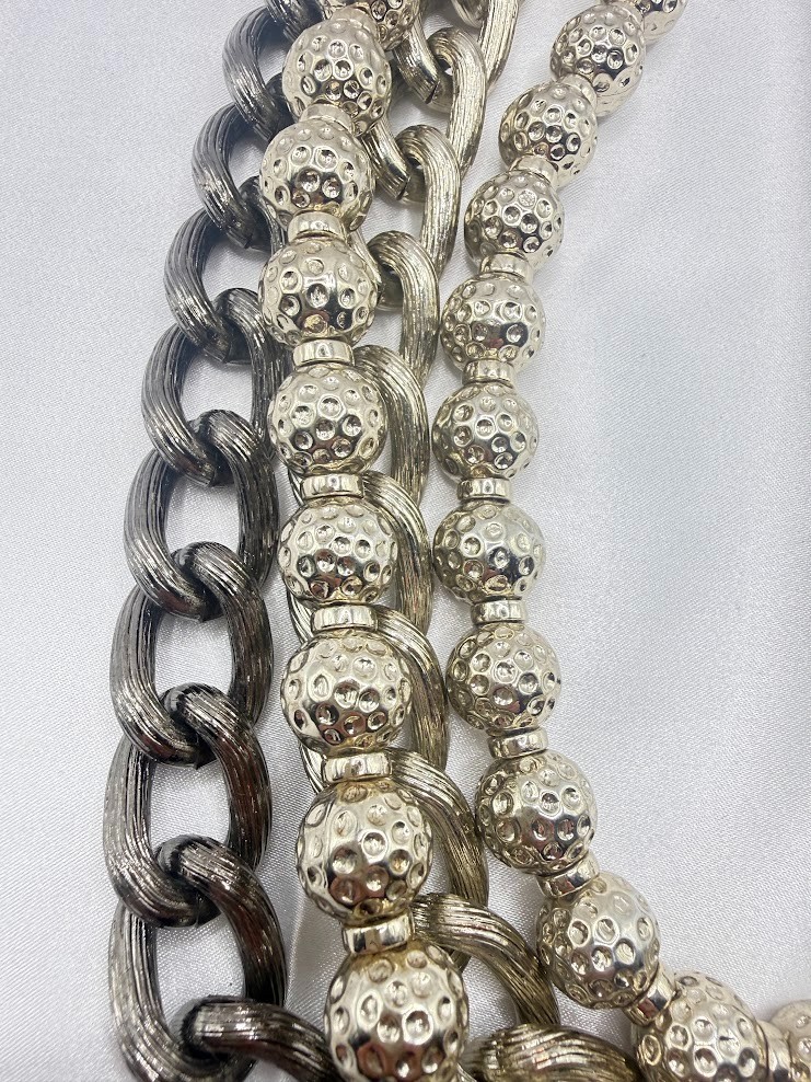St. John Collection Multi Strand Chunky Silver Tone Statement Necklace Signed