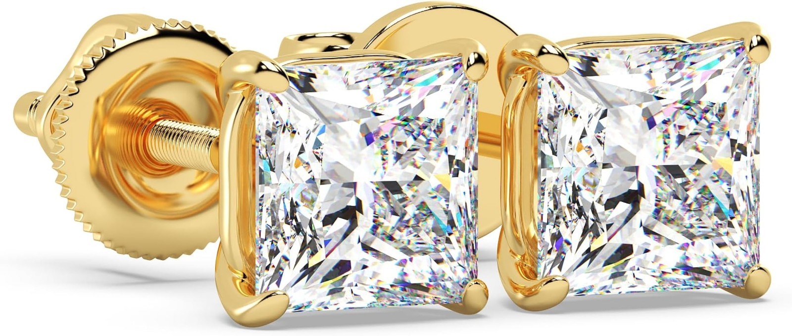 Lab Grown Diamond Stud Earrings 2 Carat Total Weight 14K Yellow Gold E-F VS2
