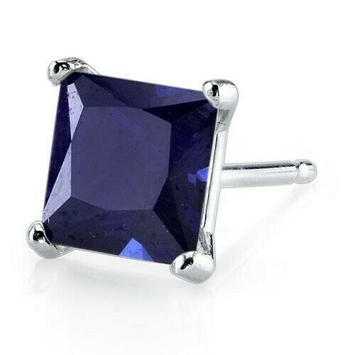 2.76 ct Princess Cut Lab-Created Blue Sapphire Stud Earrings in 14K White Gold