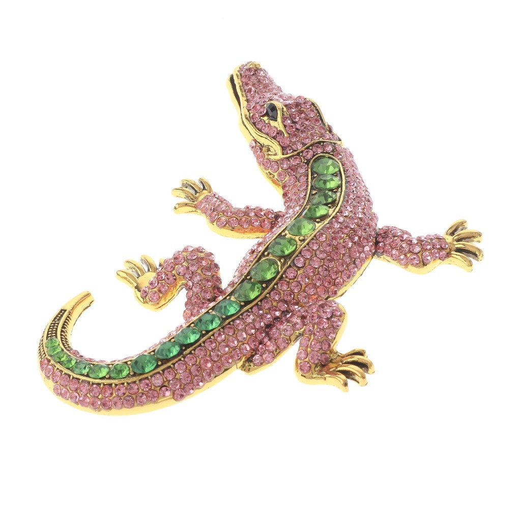 Antique Gold Tone Alloy Metal Large Alligator Rhinestone Brooch P1626-PNG