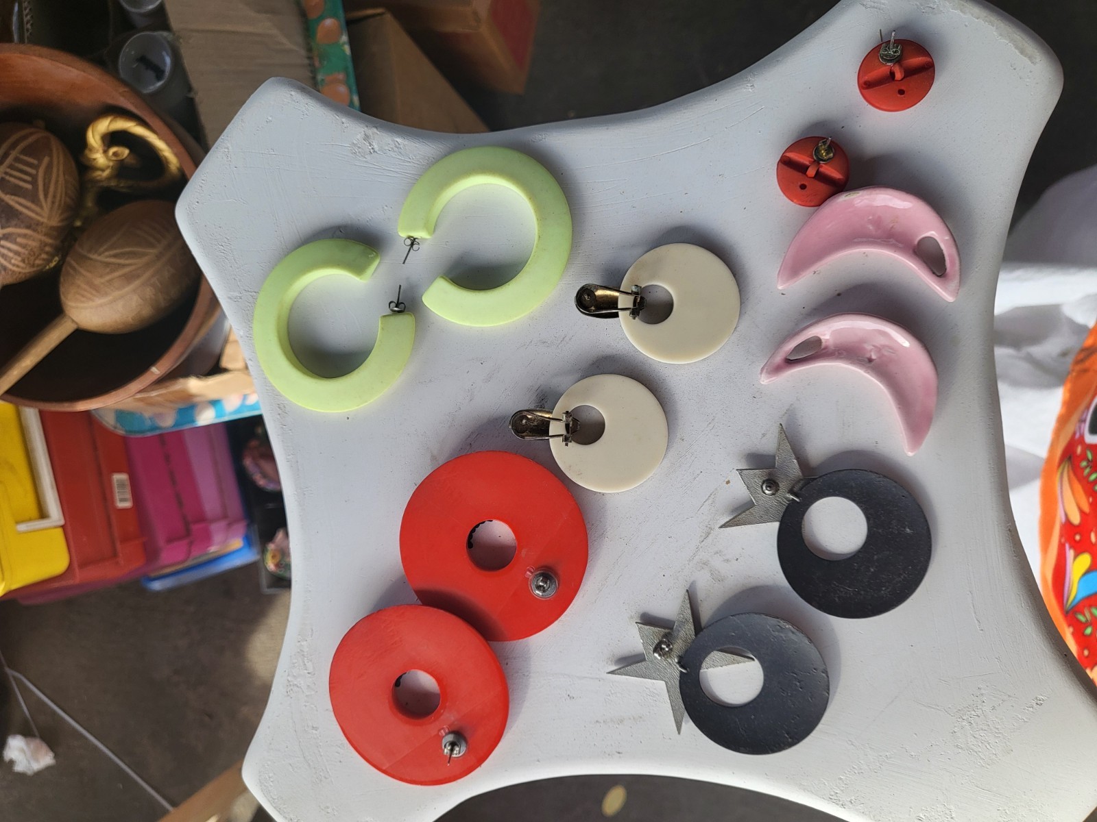 6 pairs vintage earring set, acrylic, resin, plastic