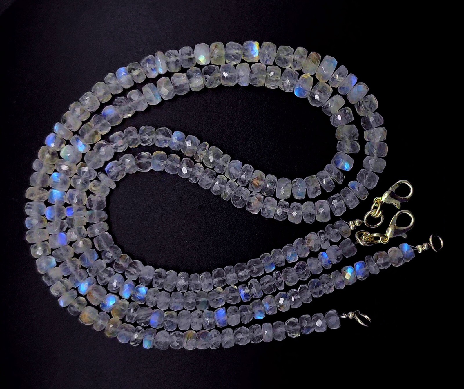 Natural Gem Blue Fire Rainbow Moonstone 5-7mm Faceted Rondelle Bead Necklace 16″