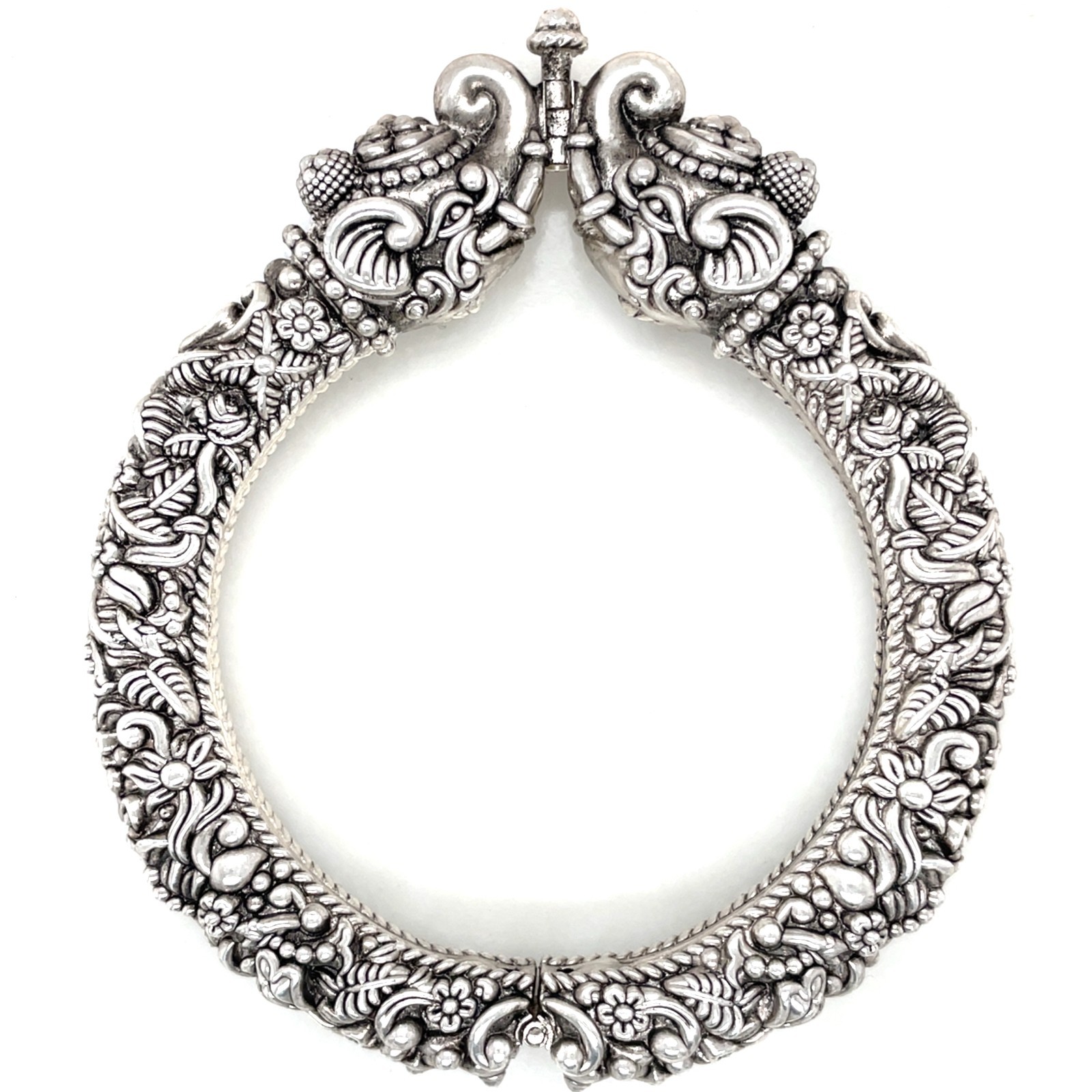 925 Silver Oxidised Intricate Design Wedding Bangles |Elephant Head Bracelet