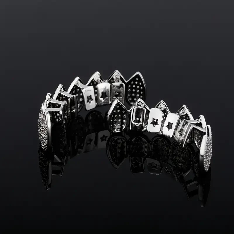 AAA+ Brass Hip Hop Grillz Top & Bottom Set Simulated Diamond Teeth Accessory