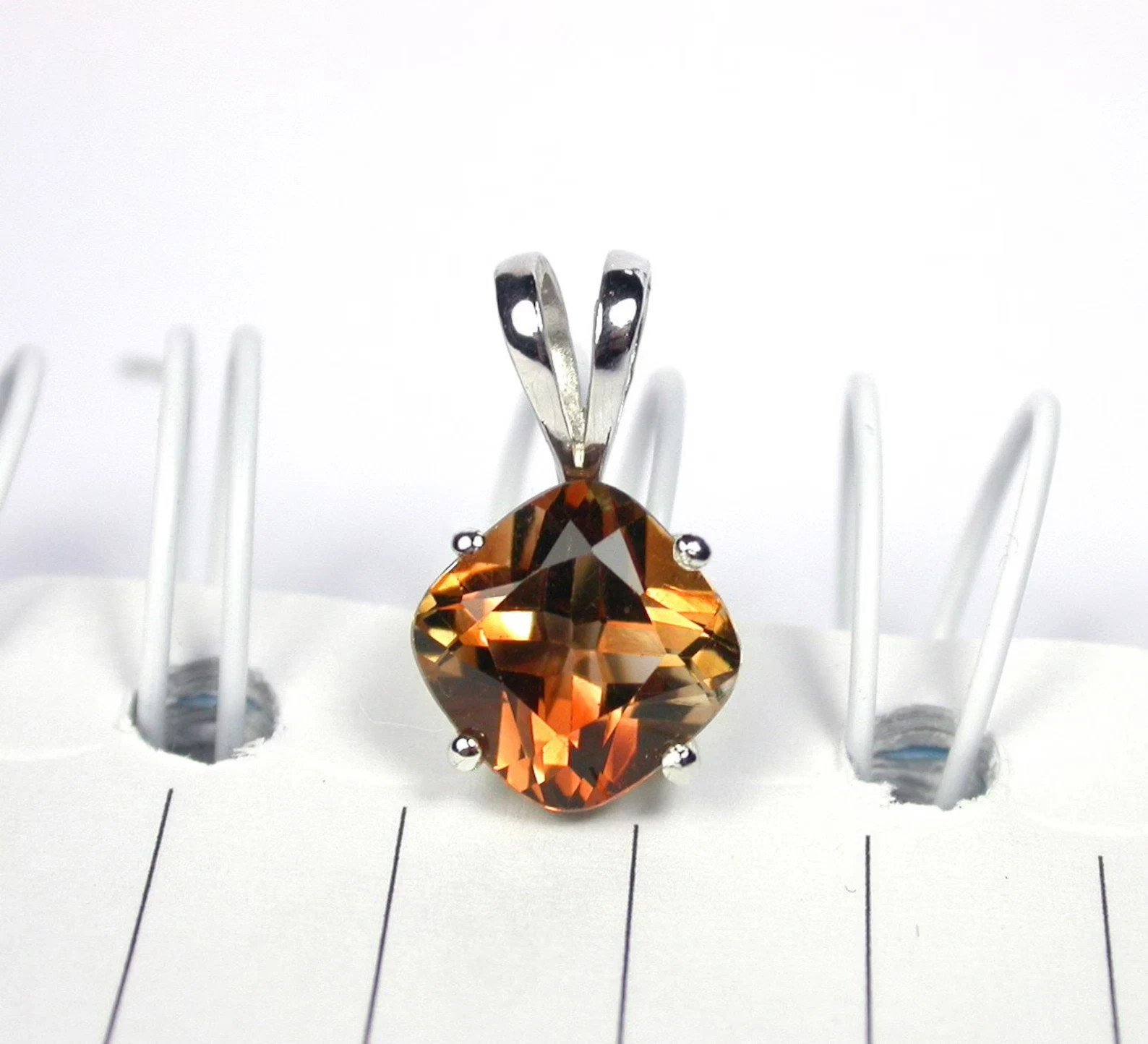 12 x 12 mm Natural imperial topaz pendant sterling silver Cushion Cut Gemstone