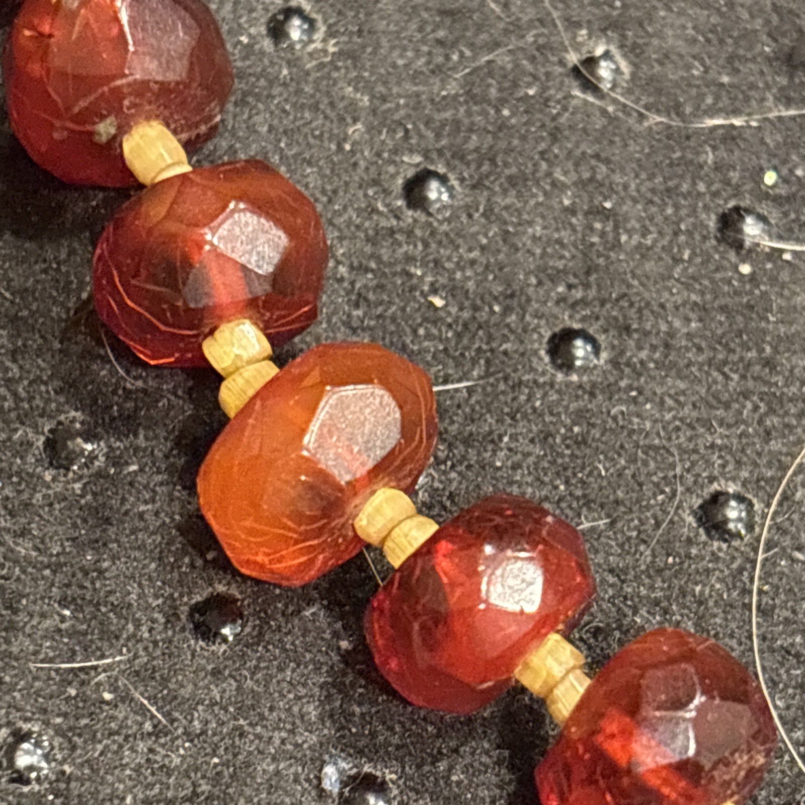 Stunning Rare 48 Faceted Amber Bead Necklace – With Insect Inclusions
