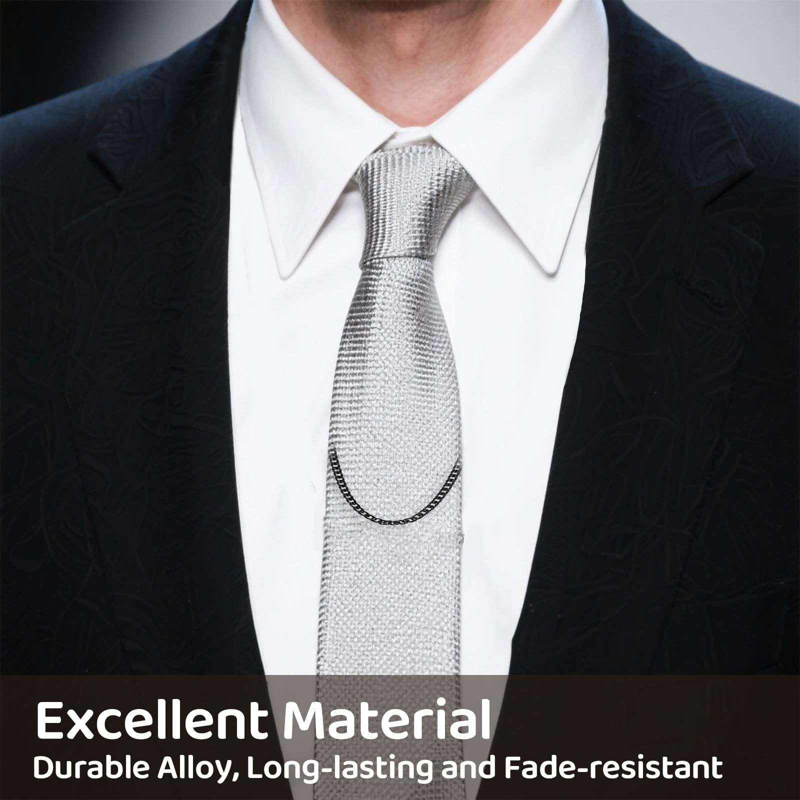 3 Packs Tie Chain for Men – Fashion Necktie Regular Size, Silver Gold Black