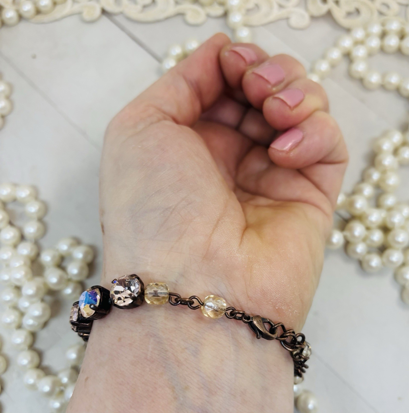 Antique Copper Plated Silk Champagne Cup Chain Tennis Bracelet