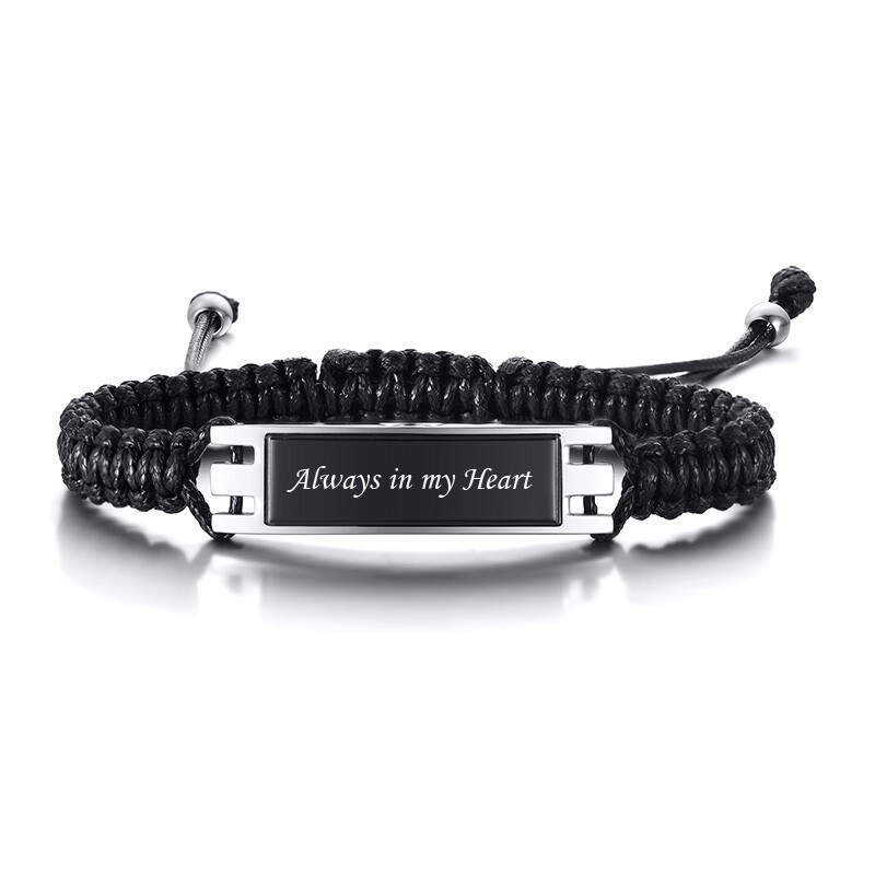 Braided Rope Men Bracelet Ash Urn Memorial Cremation String “Always In my Heart”