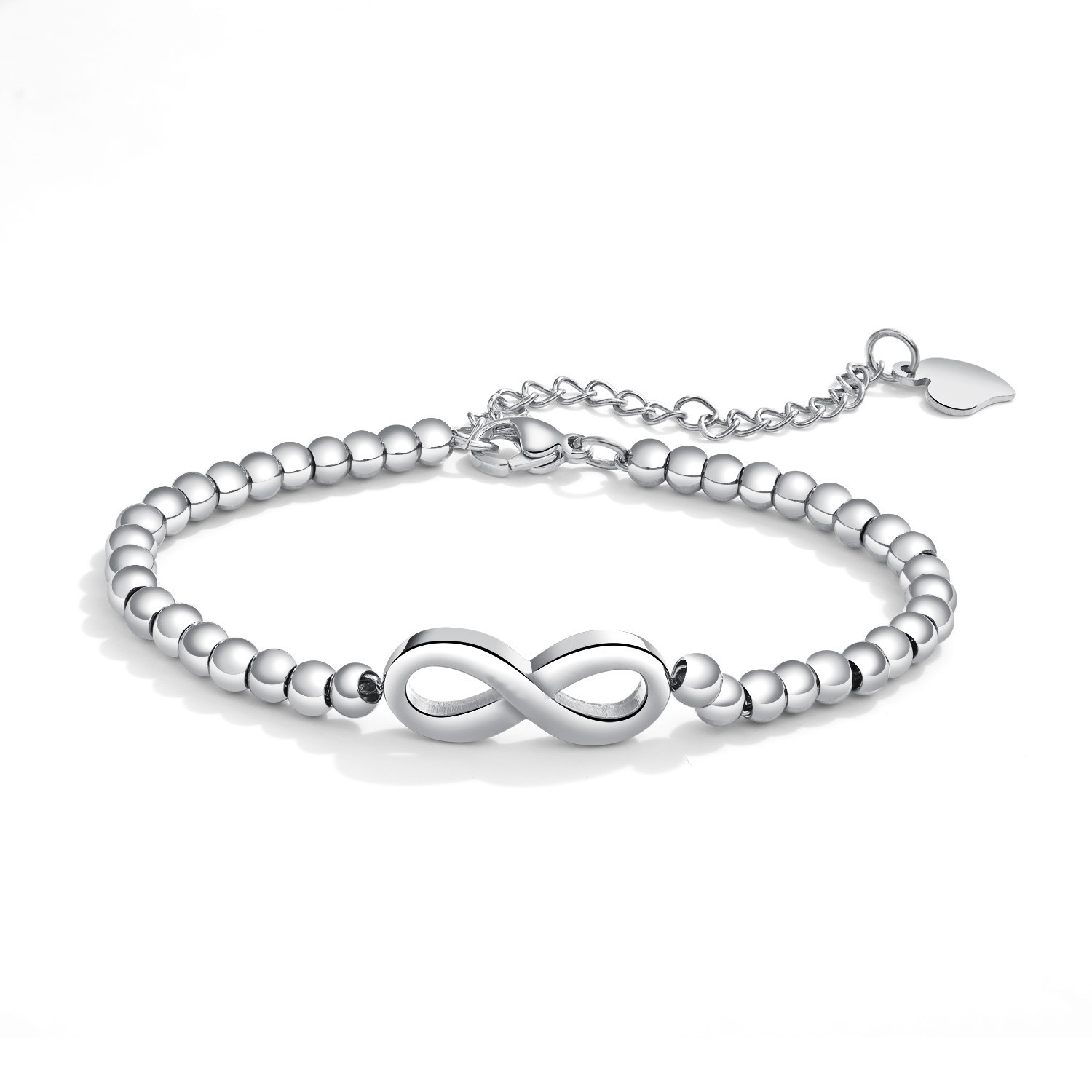 Stainless Steel Infinity Sign Round Bead Bracelet Silver, Gold/Rose Gold Plated
