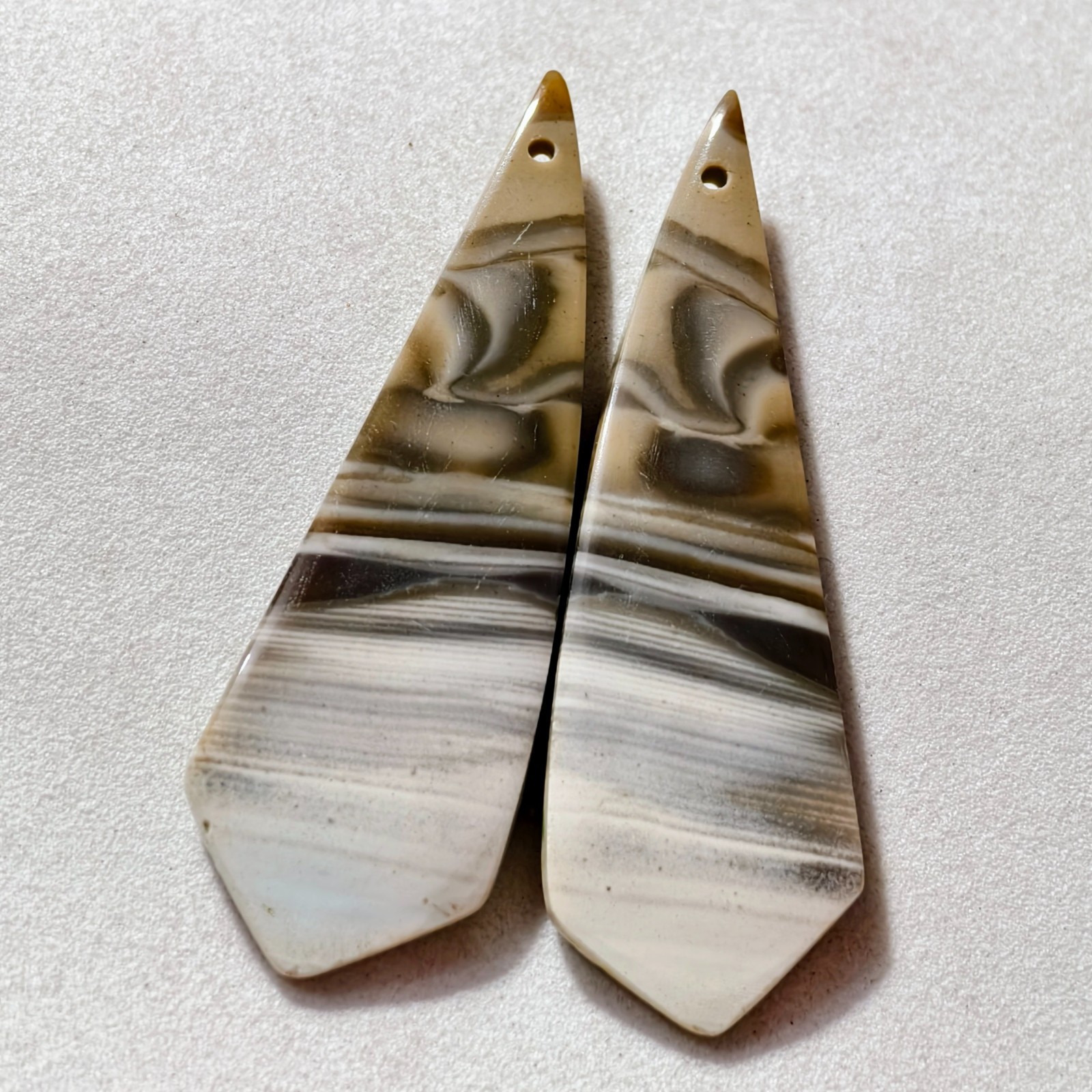 36 Cts Natural Flint Drilled Match Pair Cabochon Gemstone 47 X 15.4 MM