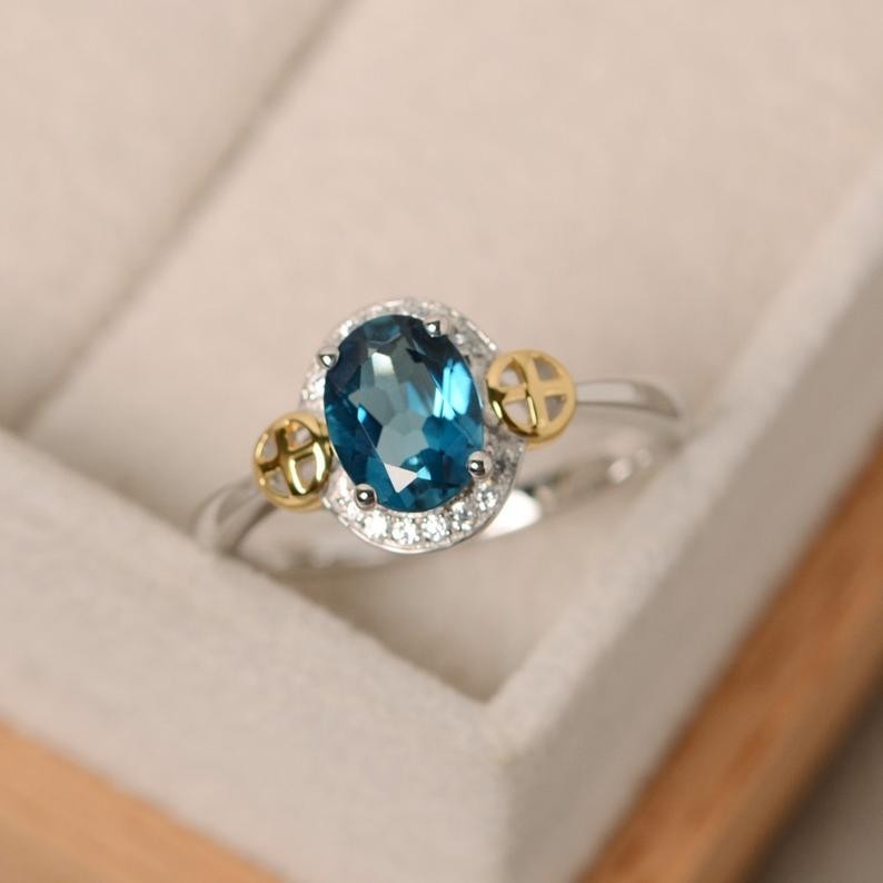 1.16 Ct Oval Cut Natural Topaz Diamond Engagement Ring 14K White Gold Size 7