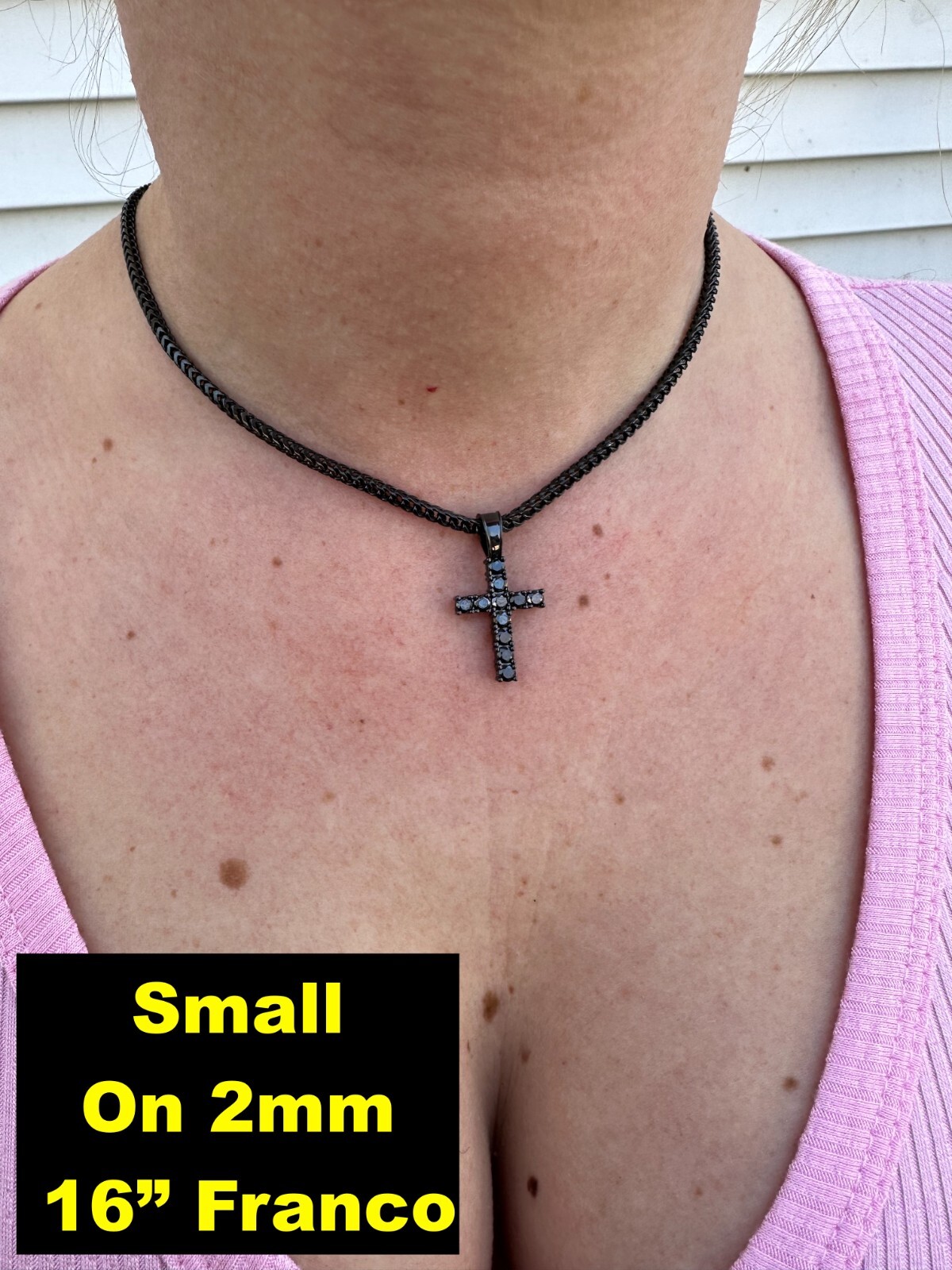 Black MOISSANITE Real Oxidized Rhodium 925 Silver Cross Iced Pendant Necklace