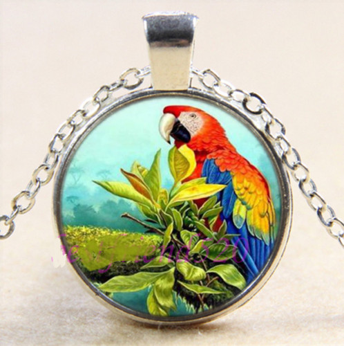 PARROT BIRD COLORFUL pendant 20″ Sterling Silver 925 necklace chain female mom