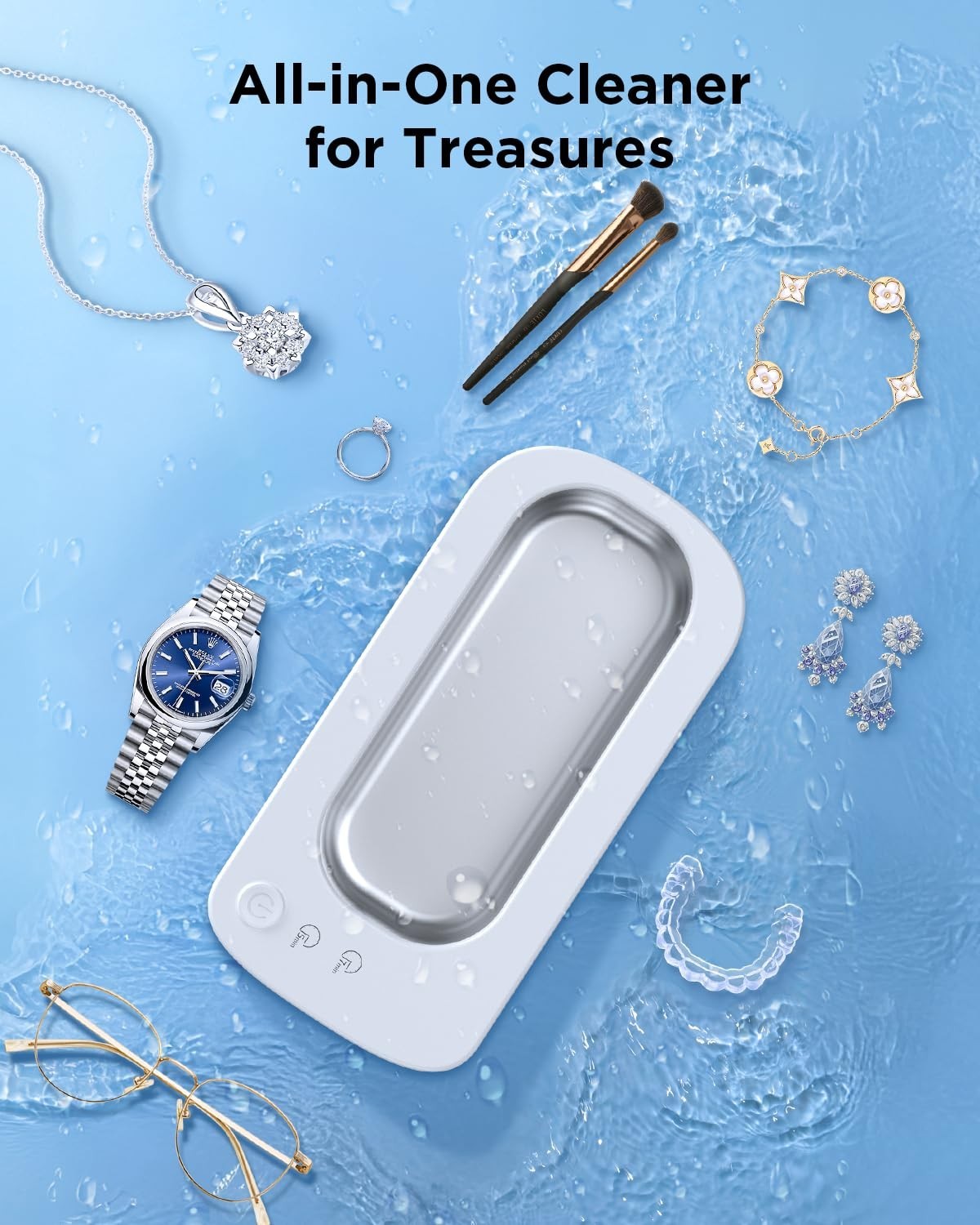 Ultrasonic Jewelry Cleaner 48KHz – Dual Mode 350ML Stainless Steel Tank for Ring
