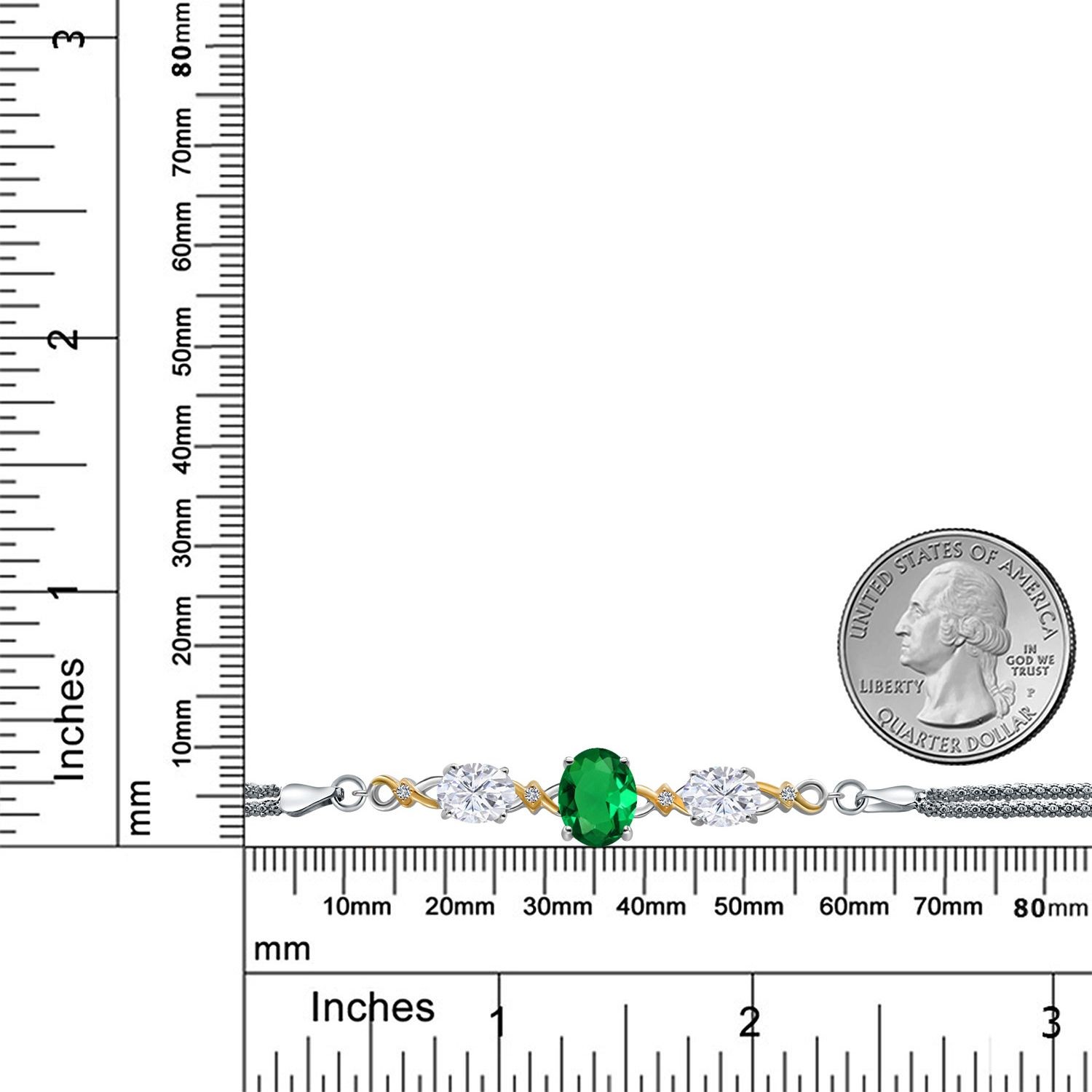 925 Silver and 10K Yellow Gold Nano Emerald and White Moissanite and Lab Grown