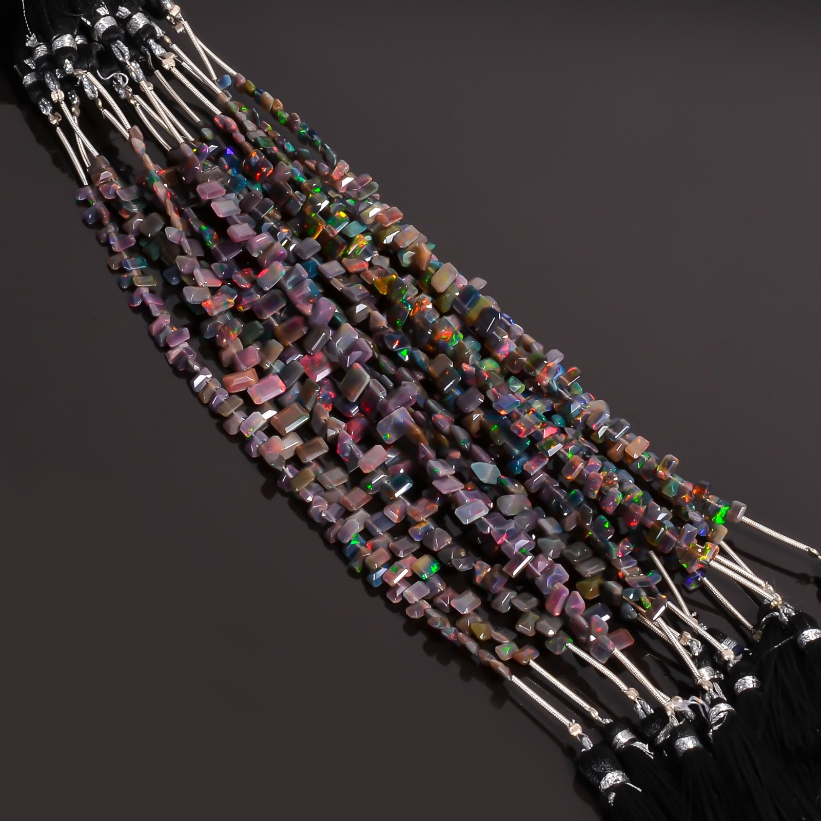 Black Opal Cut Beads, Ethiopian Black Opal Baguette Cut Gemstone Beads R 862