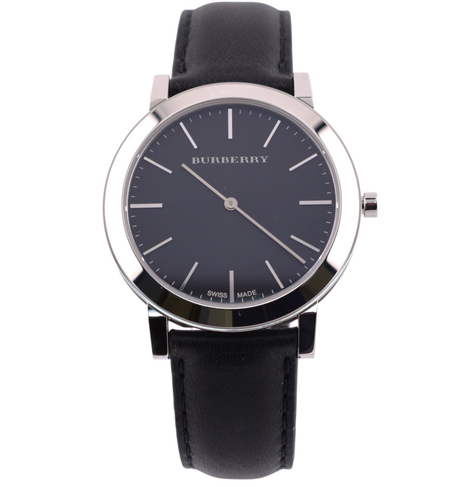 Burberry BU2351 Slim Men’s Watch 40mm Swiss Quartz Black Leather Auth