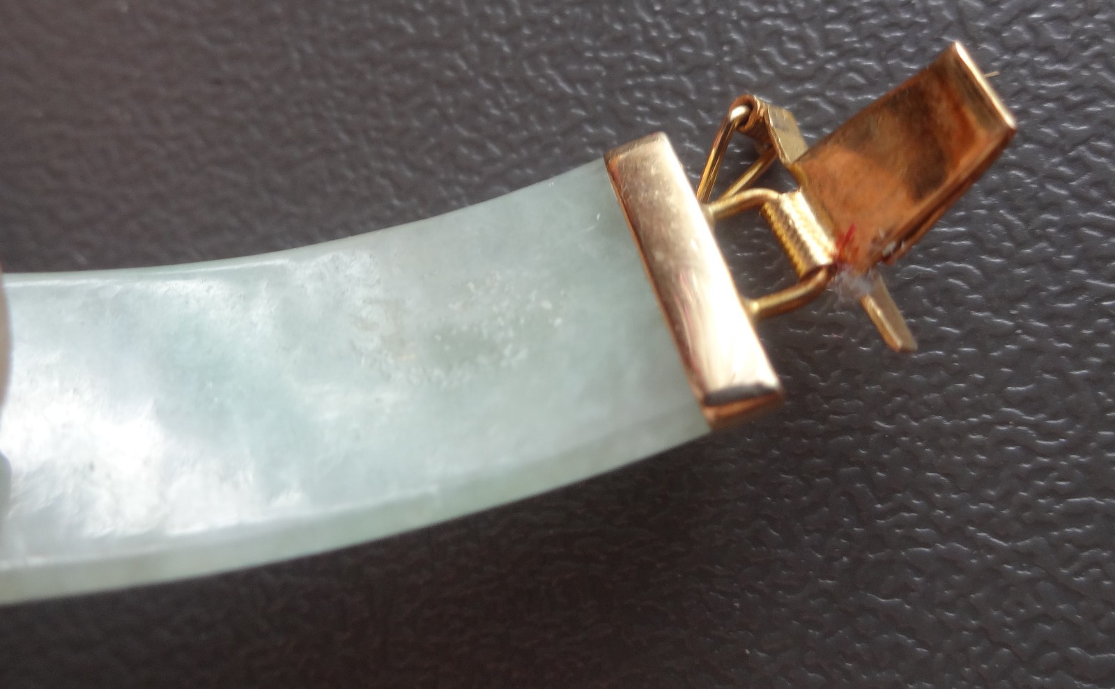 Vtg Chinese 14K Yellow Gold Jade Link Dragon Panels Bracelet Pale Green Celadon