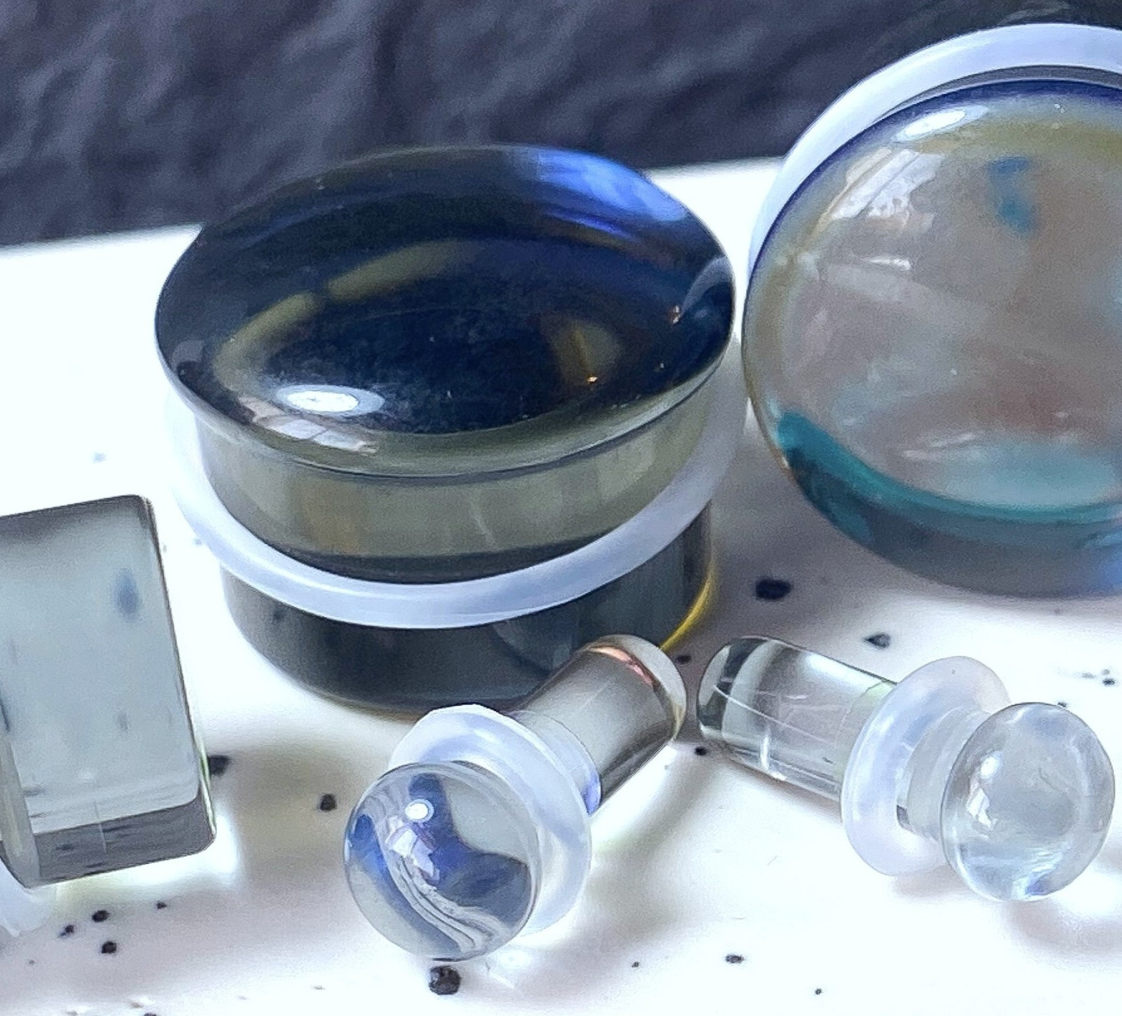 PAIR of Midnight Moonstone Glass Single Flare Plugs Tunnels Gauges Body Jewelry