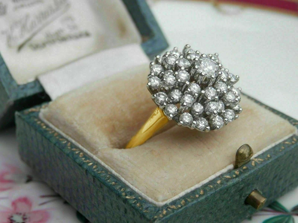 1.7Ct Lab-Created Diamond Cluster Engagement Wedding Ring 14k Yellow Gold Finish
