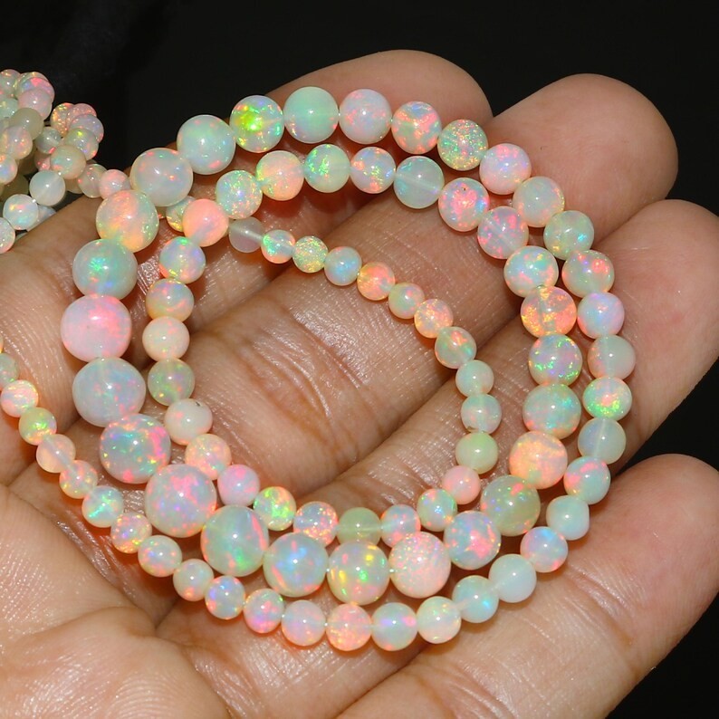 Ethiopian Opal Beads, Rainbow Round Opal, 16 Inch Strand