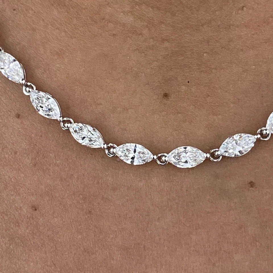 9.3CT Marquise Lab Created Diamond Women’s Tennis Necklace 14K White Gold Finish