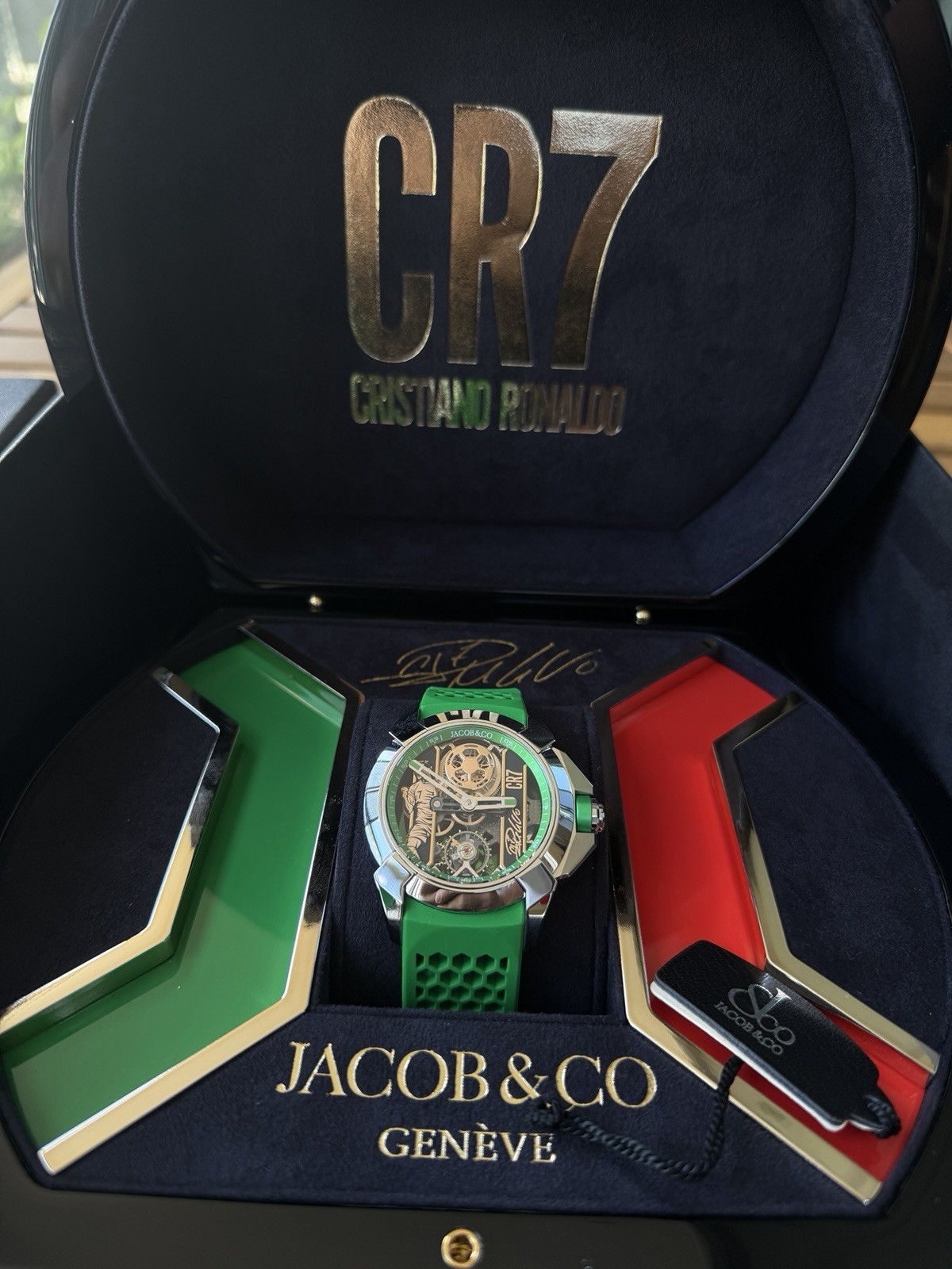 Jacob & Co Epic X CR7 EX120.10.AD.AA.B Green Rubber Strap Watch Box Papers