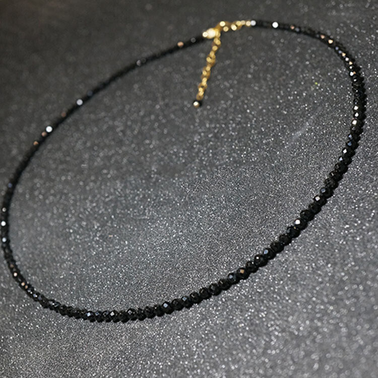 Natural 3mm Black Spinel Rondelle Faceted Beaded Necklace Gemstone 16-36″