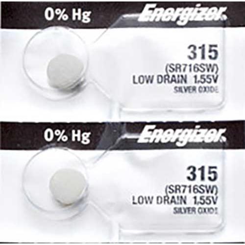 2 x Energizer 315 Watch Batteries, 1.55V, equivalent SR716SW
