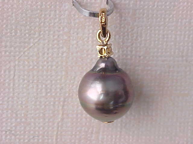 11.5MM X 13.5MM GENUINE TAHITIAN PEARL & DIAMOND PENDANT SOLID 18K YELLOW GOLD