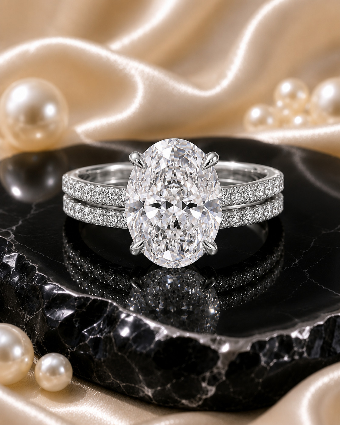 950 Platinum IGI Lab Grown Diamond Engagement Band Set Ring 5.50 Ct Oval Cut