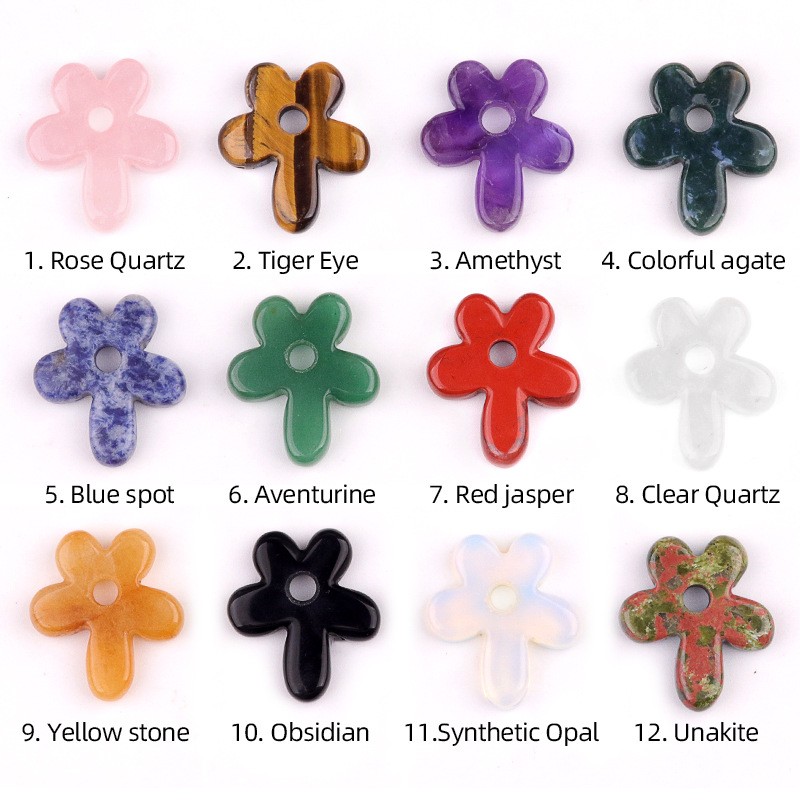 10pcs Mixed Natural Stone Hollow Flower Pendant DIY Jewelry Making 31x35mm