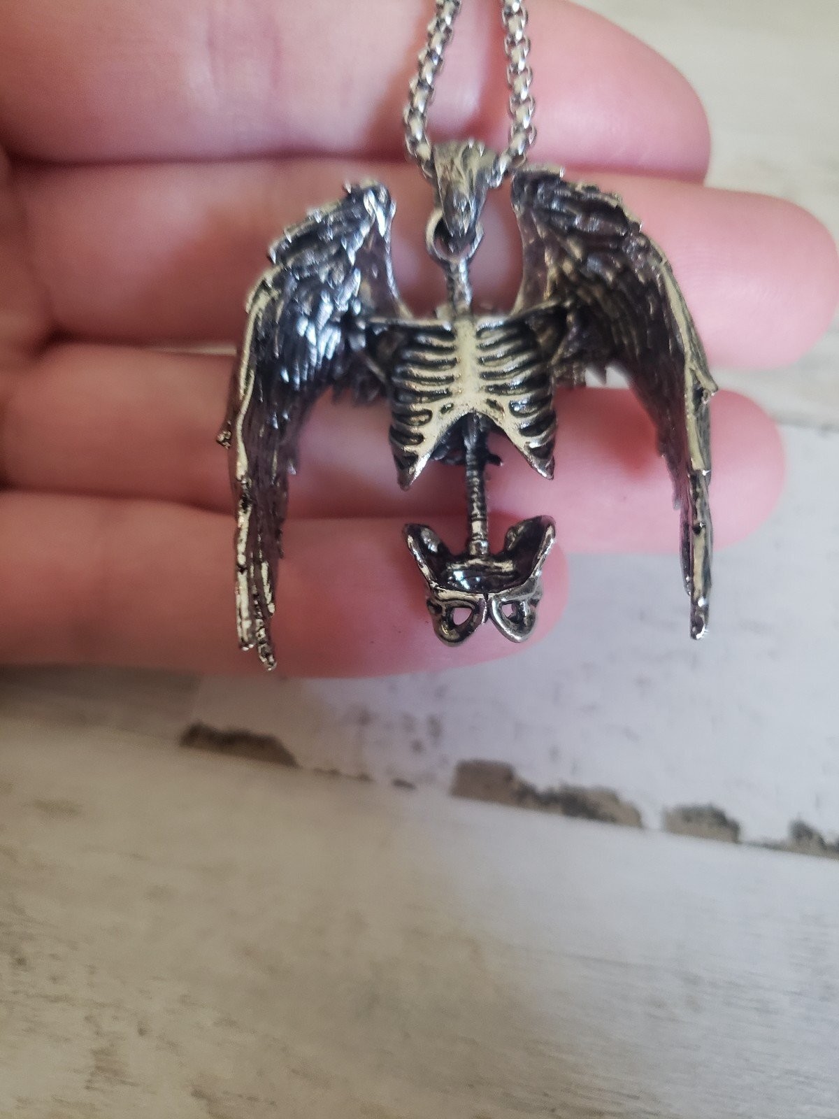 Skeleton necklace wings bones Halloween angel jewelry goth gift gothic spooky