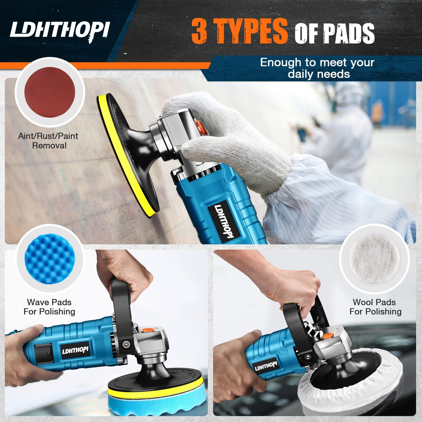 LDHTHOPI Buffer Polisher, 1600W 7 Inch/6 Inch Rotary Buffer Polisher Waxer, 7…