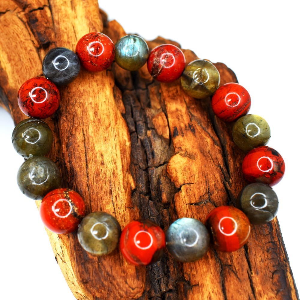 Awesome Red Jasper & Labradorite 218.00Cts Stretchable Bracelet Beaded VK 80 AZ5