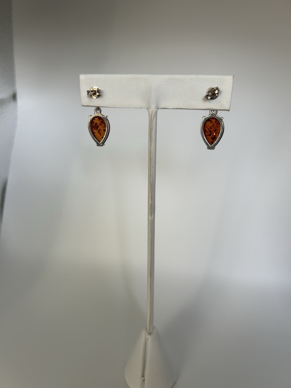 Amber Teardrop Dangle Earrings Bezel Set Butterfly Clasp – color is butterscotch