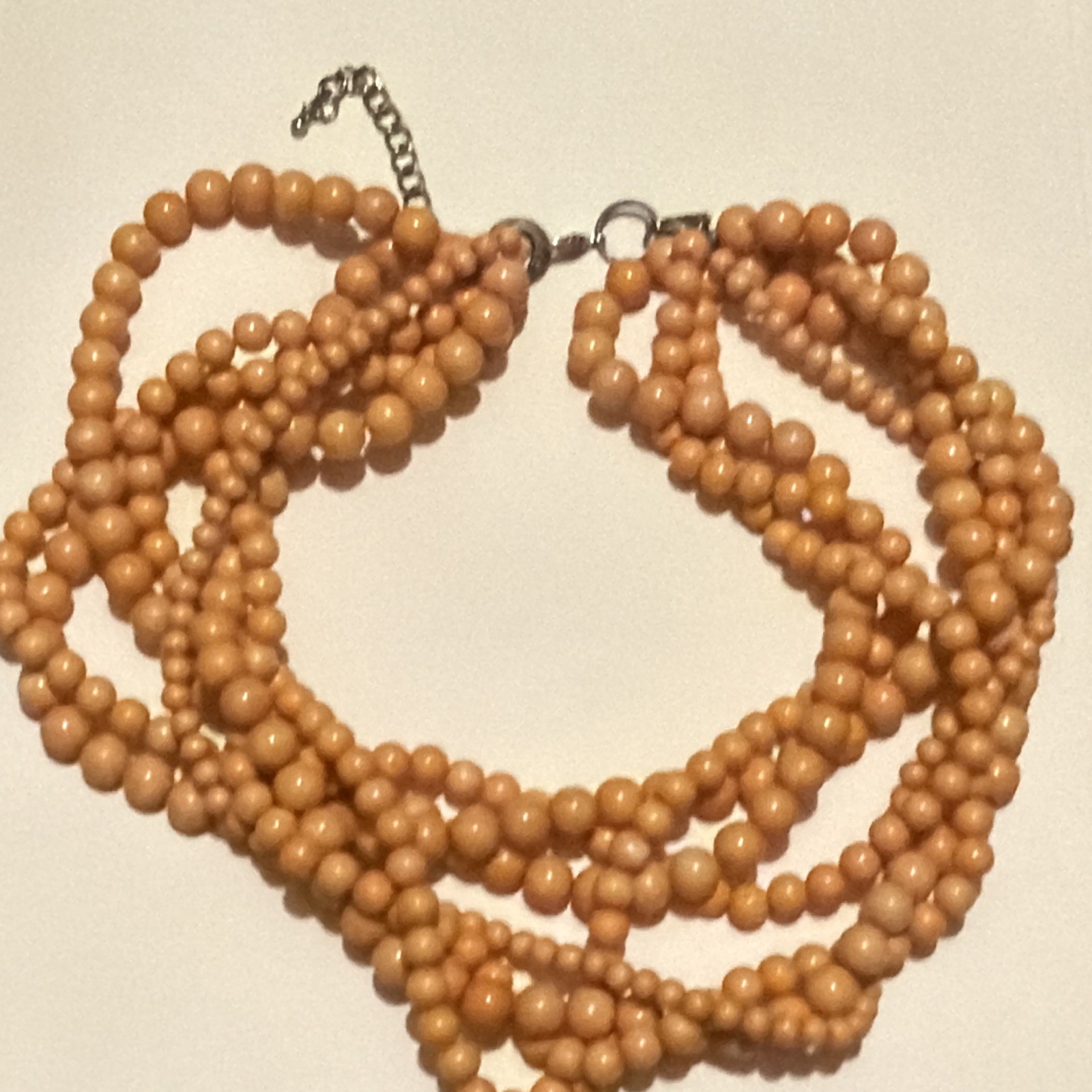 Tan Plastic Beaded Multi-Strand Statement Necklace, Adjustable Lobster Clasp