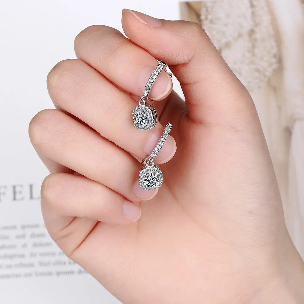 Lab Created 2CT Moissanite 925 Sterling Silver Huggie Hoop Earring for Women