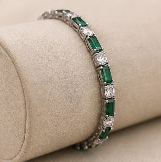 12Ct Emerald Cut Lab Created Diamond Men’s Tennis Bracelet 14K White Gold Plated